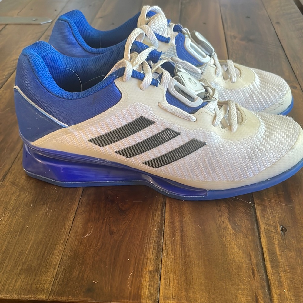 ADIDAS LEISTUNG.16 II. WEIGHTLIFTING SHOES WHITE/BLACK/BLUE Size 5 Men/6.5 Women